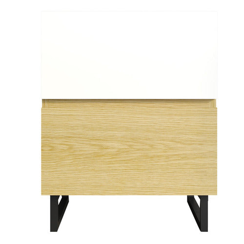 CORE LIVING NATURAL & WHITE MOORE 2 DRAWER BEDSIDE TABLE