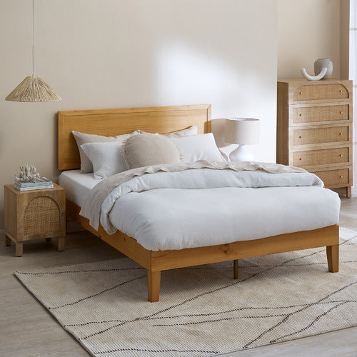 NATURAL ANYA MANGO WOOD & RATTAN 5 DRAWER CHEST