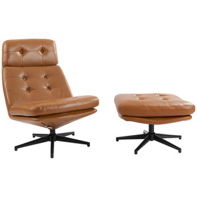 2 PIECE BRUNEL LEATHER ACCENT CHAIR & FOOTSTOOL SET