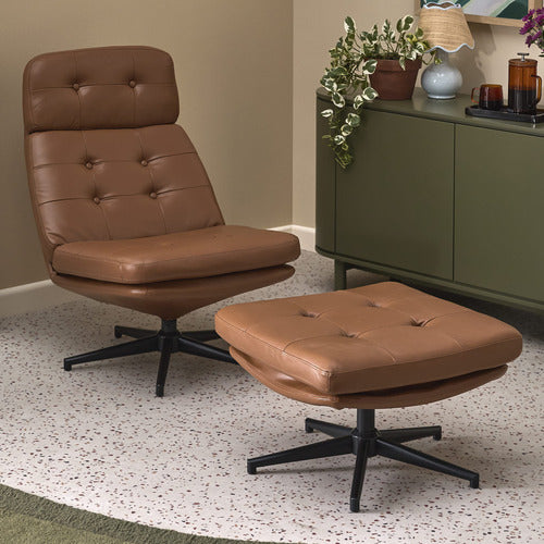 2 PIECE BRUNEL LEATHER ACCENT CHAIR & FOOTSTOOL SET
