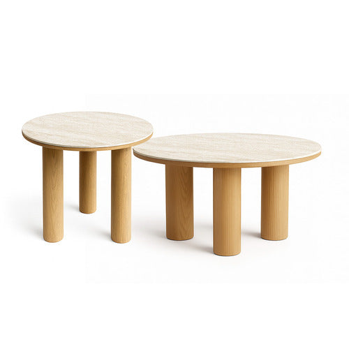 EXQUISITE LIVING 2 PIECE ELLIOT TRAVERTINE-LOOK COFFEE & SIDE TABLE SET