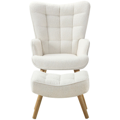 LIVING FUSION 2 PIECE LEANDER BOUCLE ARMCHAIR & FOOTSTOOL SET