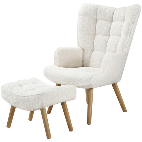 LIVING FUSION 2 PIECE LEANDER BOUCLE ARMCHAIR & FOOTSTOOL SET