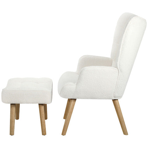 LIVING FUSION 2 PIECE LEANDER BOUCLE ARMCHAIR & FOOTSTOOL SET