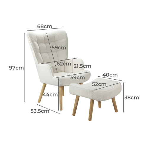 LIVING FUSION 2 PIECE LEANDER BOUCLE ARMCHAIR & FOOTSTOOL SET