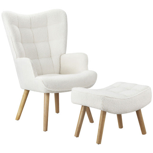 LIVING FUSION 2 PIECE LEANDER BOUCLE ARMCHAIR & FOOTSTOOL SET