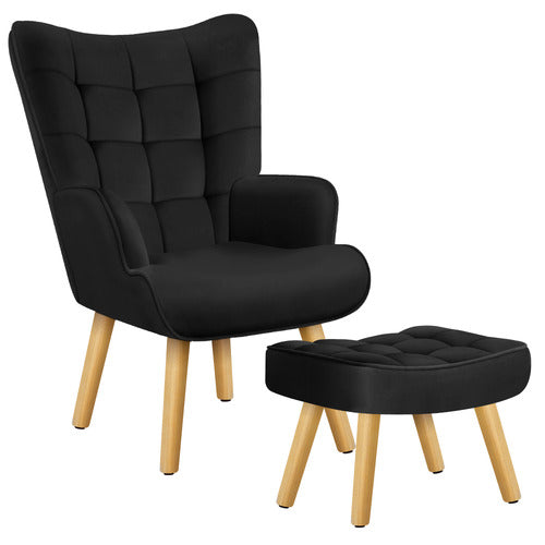 HOXTON ROOM 2 PIECE MAURO VELVET ARMCHAIR & FOOTSTOOL SET