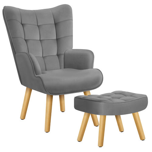 HOXTON ROOM 2 PIECE MAURO VELVET ARMCHAIR & FOOTSTOOL SET