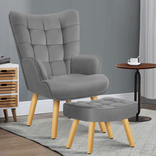 HOXTON ROOM 2 PIECE MAURO VELVET ARMCHAIR & FOOTSTOOL SET