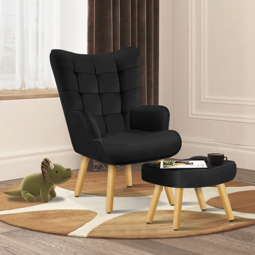 HOXTON ROOM 2 PIECE MAURO VELVET ARMCHAIR & FOOTSTOOL SET