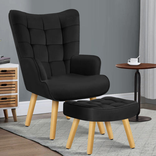 HOXTON ROOM 2 PIECE MAURO VELVET ARMCHAIR & FOOTSTOOL SET