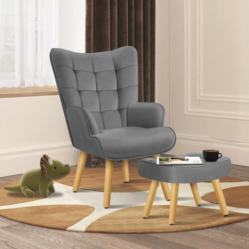 HOXTON ROOM 2 PIECE MAURO VELVET ARMCHAIR & FOOTSTOOL SET
