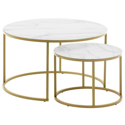 LINEA FURNITURE 2 PIECE TORLEF FAUX MARBLE NESTING COFFEE TABLE SET