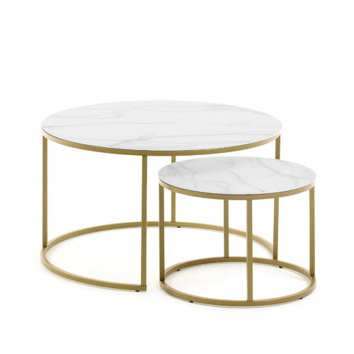 LINEA FURNITURE 2 PIECE TORLEF FAUX MARBLE NESTING COFFEE TABLE SET