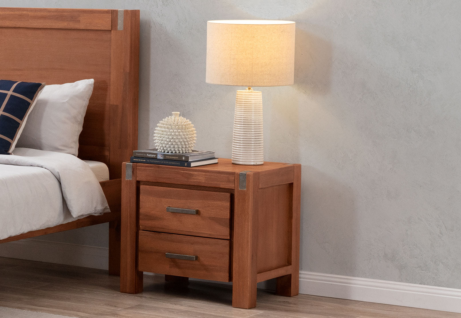 SILVERWOOD 2 DRAWER BEDSIDE PEWTER
