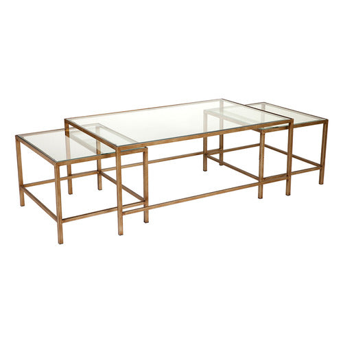 REXINGTON HOME 3 PIECE CHARLOTTE RECTANGULAR GLASS-TOP NESTING TABLE SET