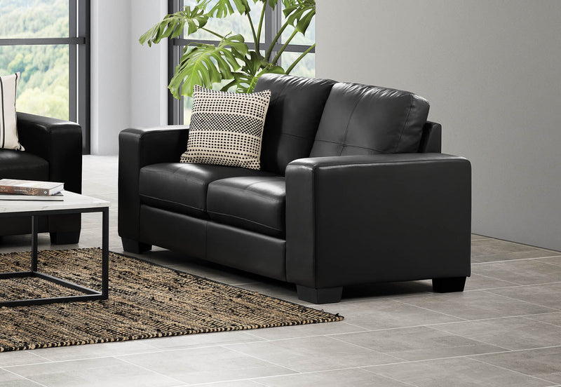 DIAMOND Leather-Look 2 Seater Sofa BLACK