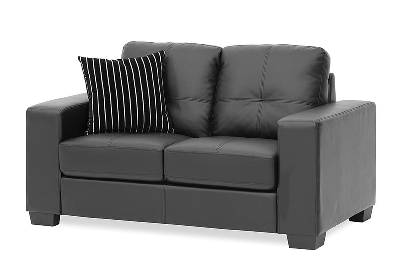 DIAMOND Leather-Look 2 Seater Sofa BLACK