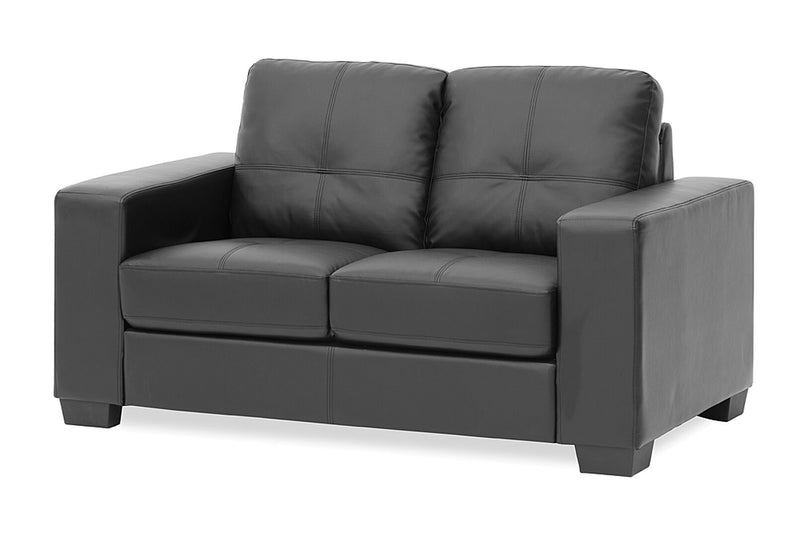 DIAMOND Leather-Look 2 Seater Sofa BLACK
