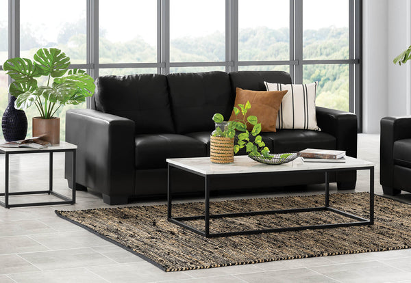 DIAMOND LEATHER-LOOK 3 SEATER SOFA BLACK