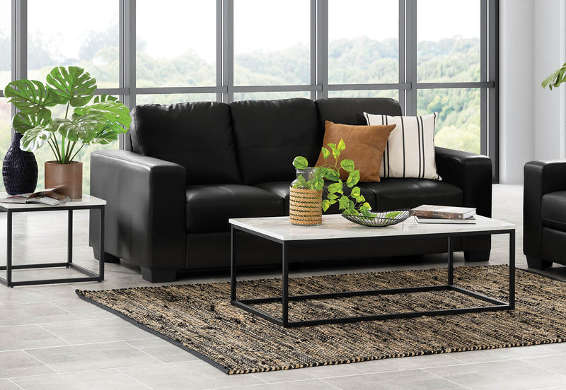 DIAMOND LEATHER-LOOK 3 SEATER SOFA BLACK