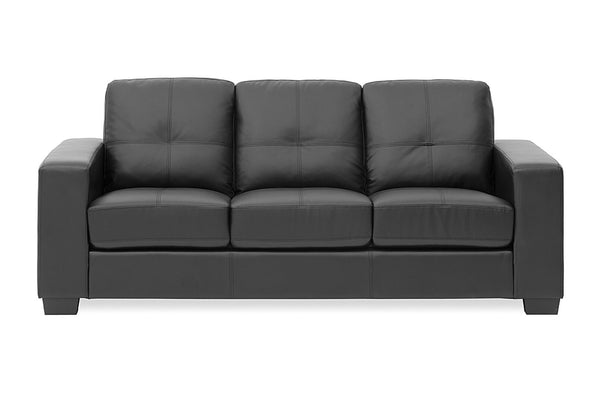 DIAMOND LEATHER-LOOK 3 SEATER SOFA BLACK
