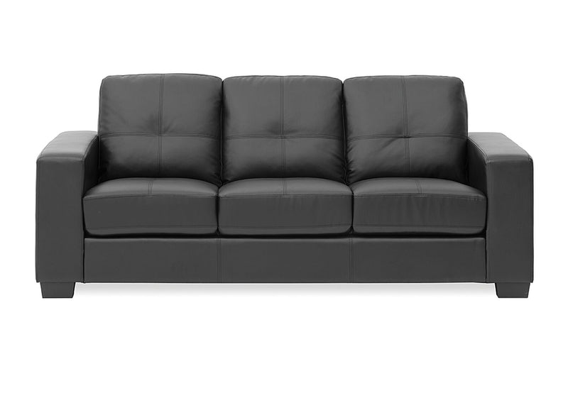 DIAMOND LEATHER-LOOK 3 SEATER SOFA BLACK