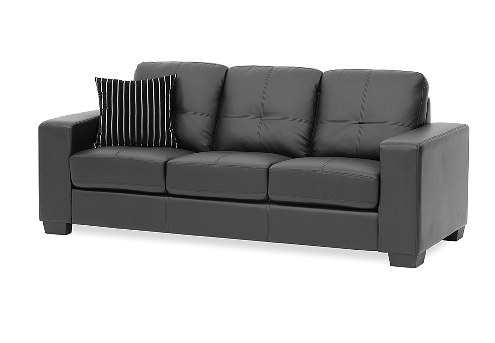 DIAMOND LEATHER-LOOK 3 SEATER SOFA BLACK