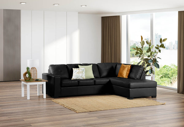 DIAMOND LEATHER-LOOK CORNER RIGHT-HAND FACING CHAISE WITH SOFA BED BLACK