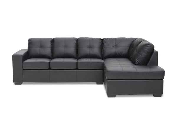 DIAMOND LEATHER-LOOK CORNER RIGHT-HAND FACING CHAISE WITH SOFA BED BLACK