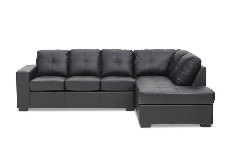 DIAMOND LEATHER-LOOK CORNER RIGHT-HAND FACING CHAISE WITH SOFA BED BLACK