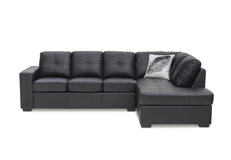 DIAMOND LEATHER-LOOK CORNER RIGHT-HAND FACING CHAISE WITH SOFA BED BLACK