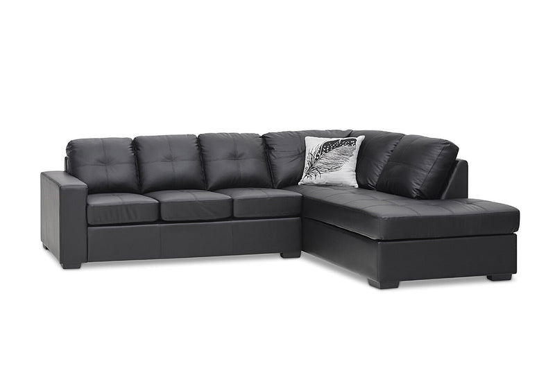 DIAMOND LEATHER-LOOK CORNER RIGHT-HAND FACING CHAISE WITH SOFA BED BLACK