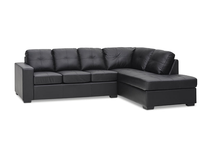 DIAMOND LEATHER-LOOK CORNER RIGHT-HAND FACING CHAISE WITH SOFA BED BLACK