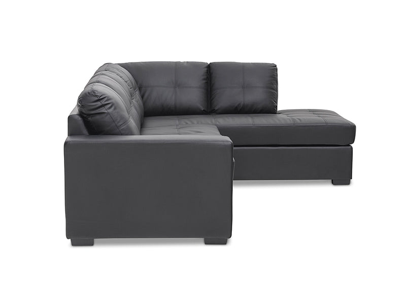 DIAMOND LEATHER-LOOK CORNER RIGHT-HAND FACING CHAISE WITH SOFA BED BLACK