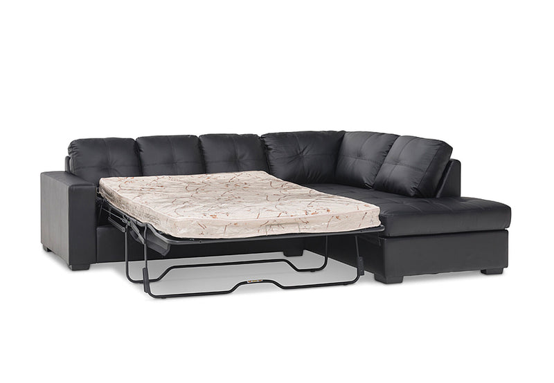 DIAMOND LEATHER-LOOK CORNER RIGHT-HAND FACING CHAISE WITH SOFA BED BLACK