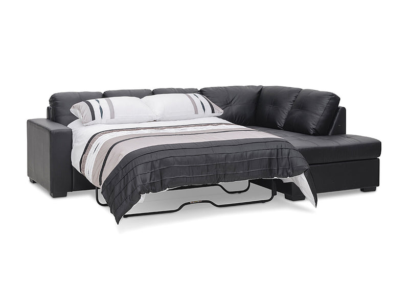 DIAMOND LEATHER-LOOK CORNER RIGHT-HAND FACING CHAISE WITH SOFA BED BLACK