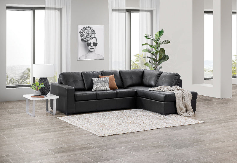 DIAMOND LEATHER-LOOK CORNER RIGHT-HAND FACING CHAISE WITH SOFA BED BLACK