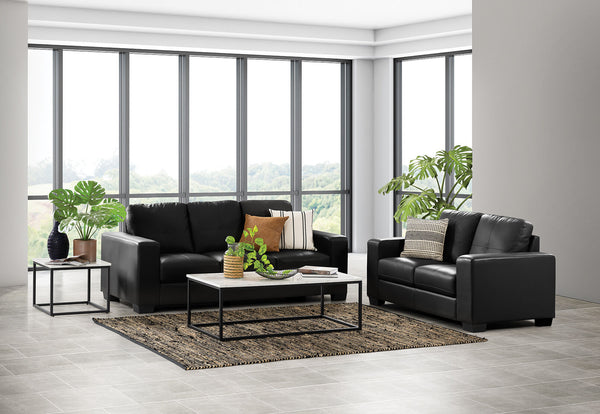 DIAMOND LEATHER-LOOK SOFA PAIR BLACK