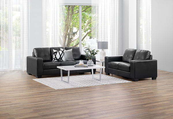 DIAMOND LEATHER-LOOK SOFA PAIR BLACK