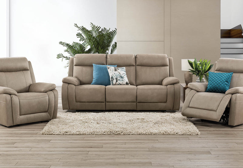 SAN MARCO FABRIC 3 SEATER SOFA WITH 2 INBUILT RECLINERS STONE