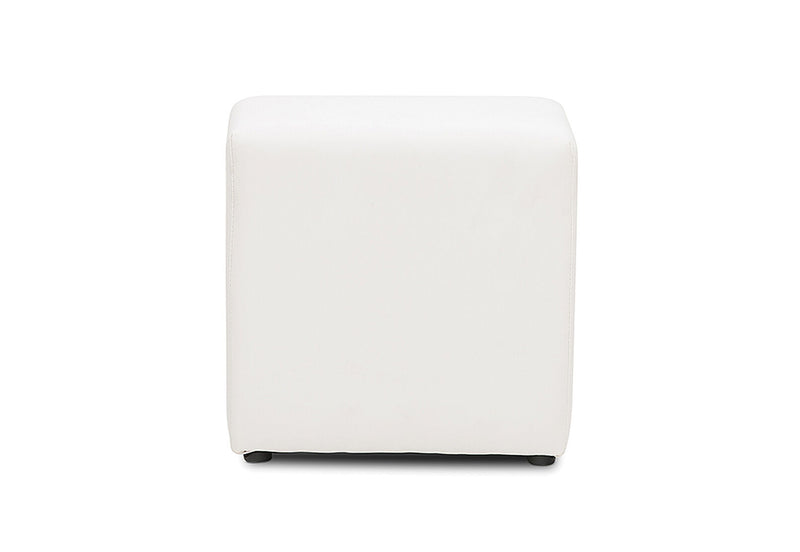 DOZE LEATHER-LOOK OTTOMAN WHITE