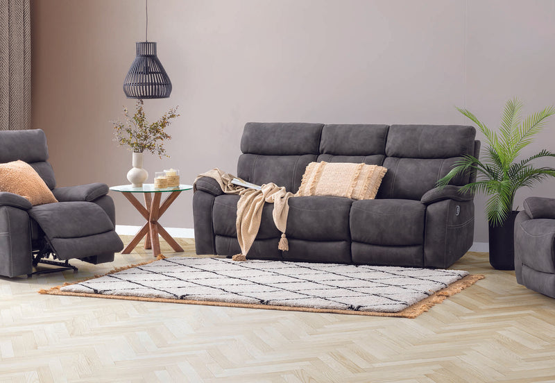 ALFRED FABRIC 3 SEATER WITH 2 INBUILT RECLINERS CHARCOAL