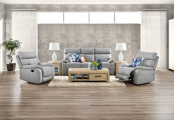 ALFRED FABRIC 3 PIECE RECLINER SUITE LIGHT GREY