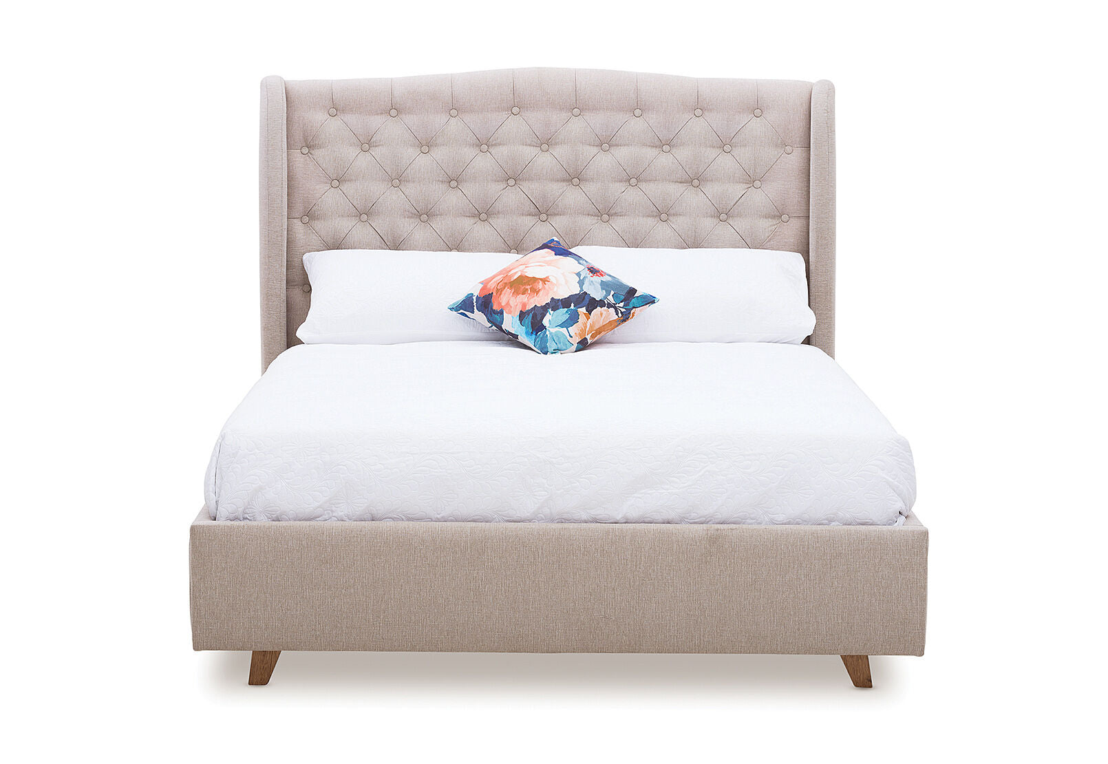 ARAGON FABRIC QUEEN BED PEBBLE