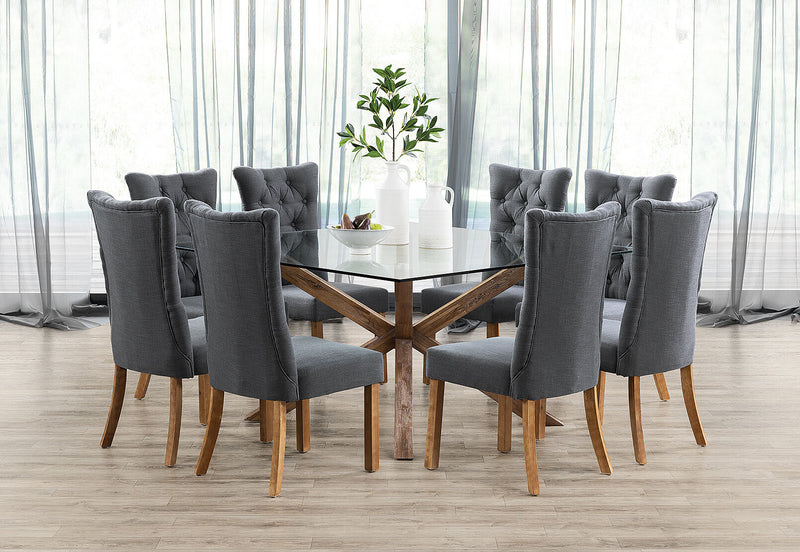 PROMENADE 9 PIECE DINING SUITE WITH NOTTINGHAM DINING CHAIRS CHARCOAL/PEWTER