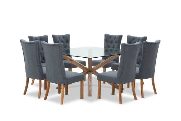 PROMENADE 9 PIECE DINING SUITE WITH NOTTINGHAM DINING CHAIRS CHARCOAL/PEWTER