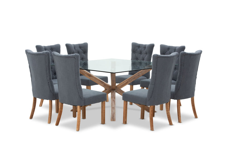 PROMENADE 9 PIECE DINING SUITE WITH NOTTINGHAM DINING CHAIRS CHARCOAL/PEWTER