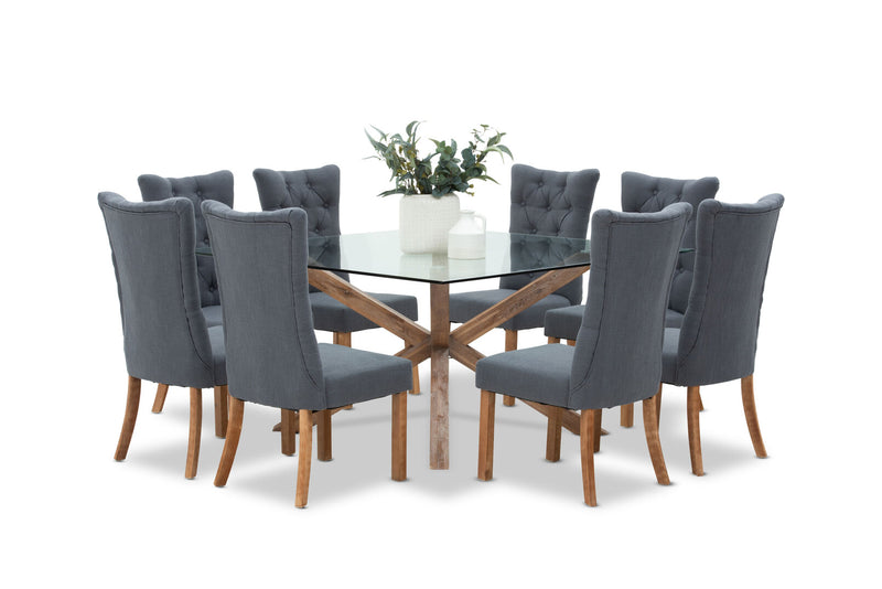 PROMENADE 9 PIECE DINING SUITE WITH NOTTINGHAM DINING CHAIRS CHARCOAL/PEWTER