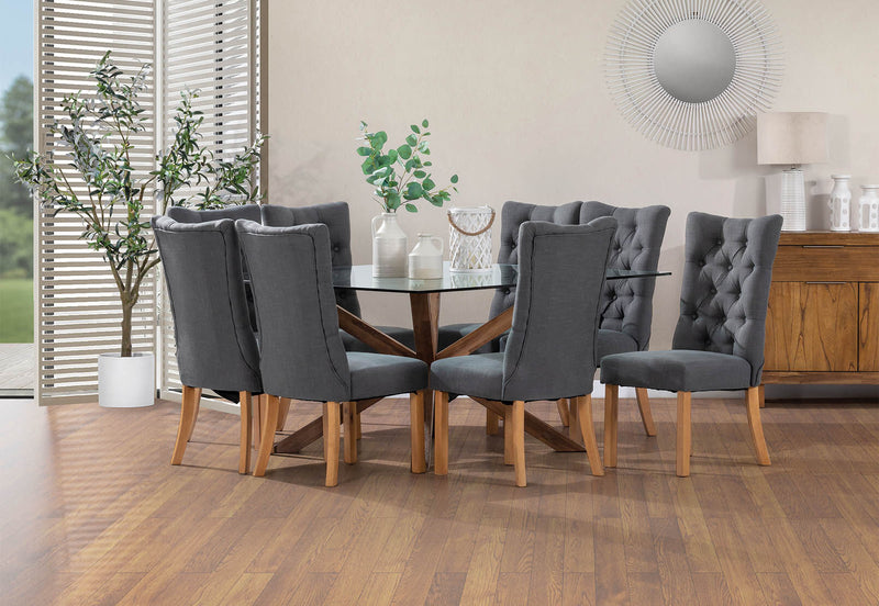 PROMENADE 9 PIECE DINING SUITE WITH NOTTINGHAM DINING CHAIRS CHARCOAL/PEWTER
